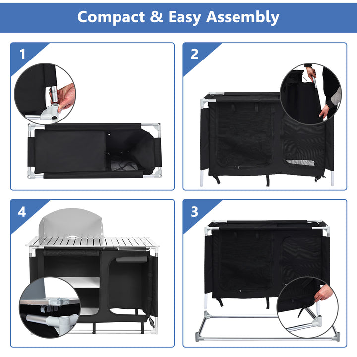 Portable BBQ Camping Grill Table Kitchen Sink Station w/ Storage Organizer Basin Image 10