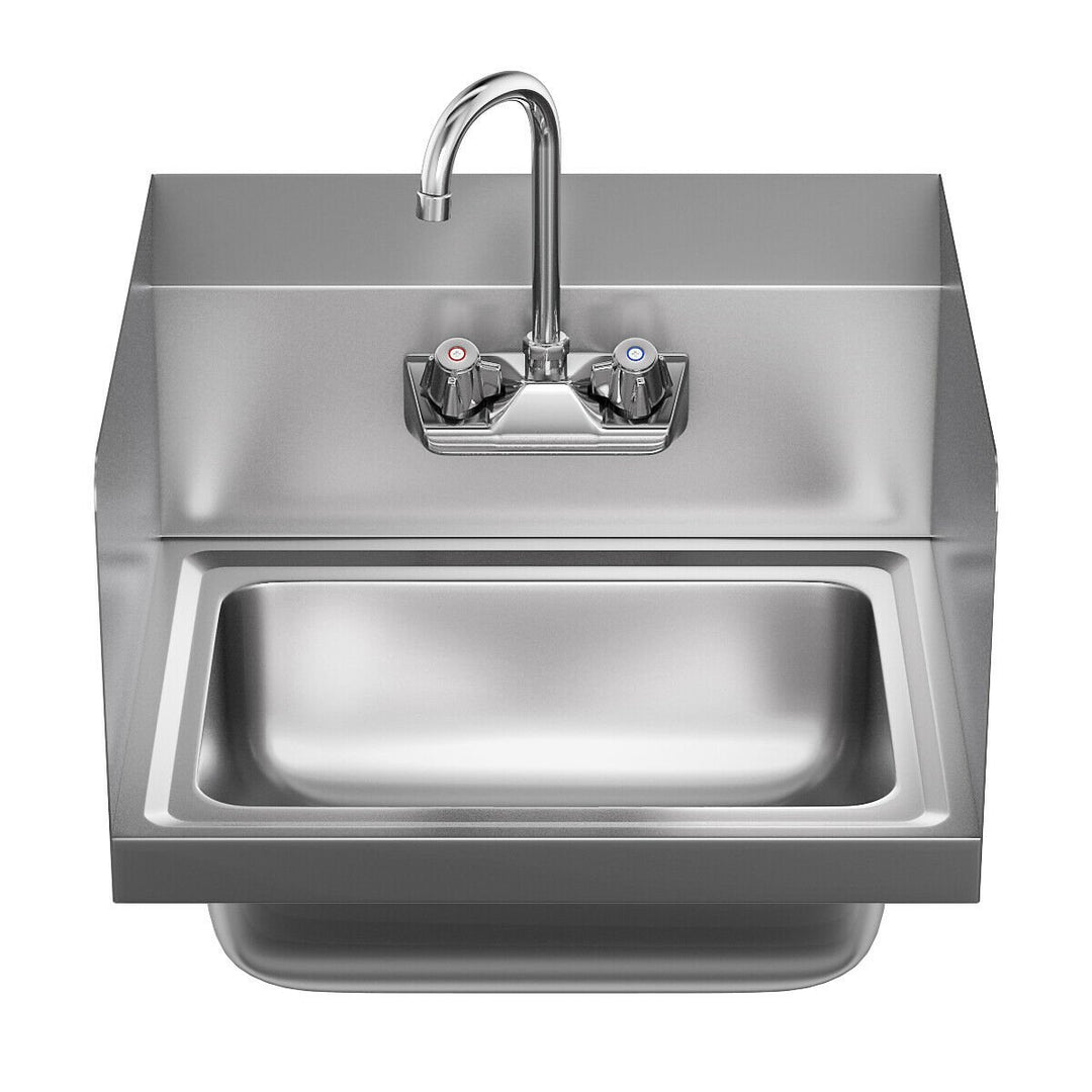 Stainless Steel Hand Washing Sink NSF Commercial with Faucet and Side Splashes Image 10