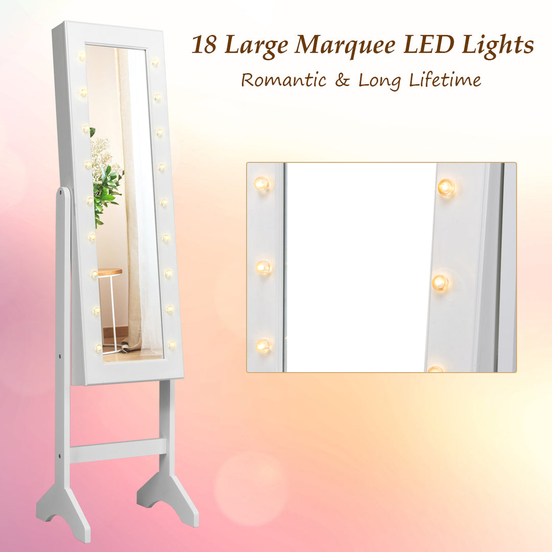 Mirrored Jewelry Cabinet Organizer w/18 LED lights White Image 4