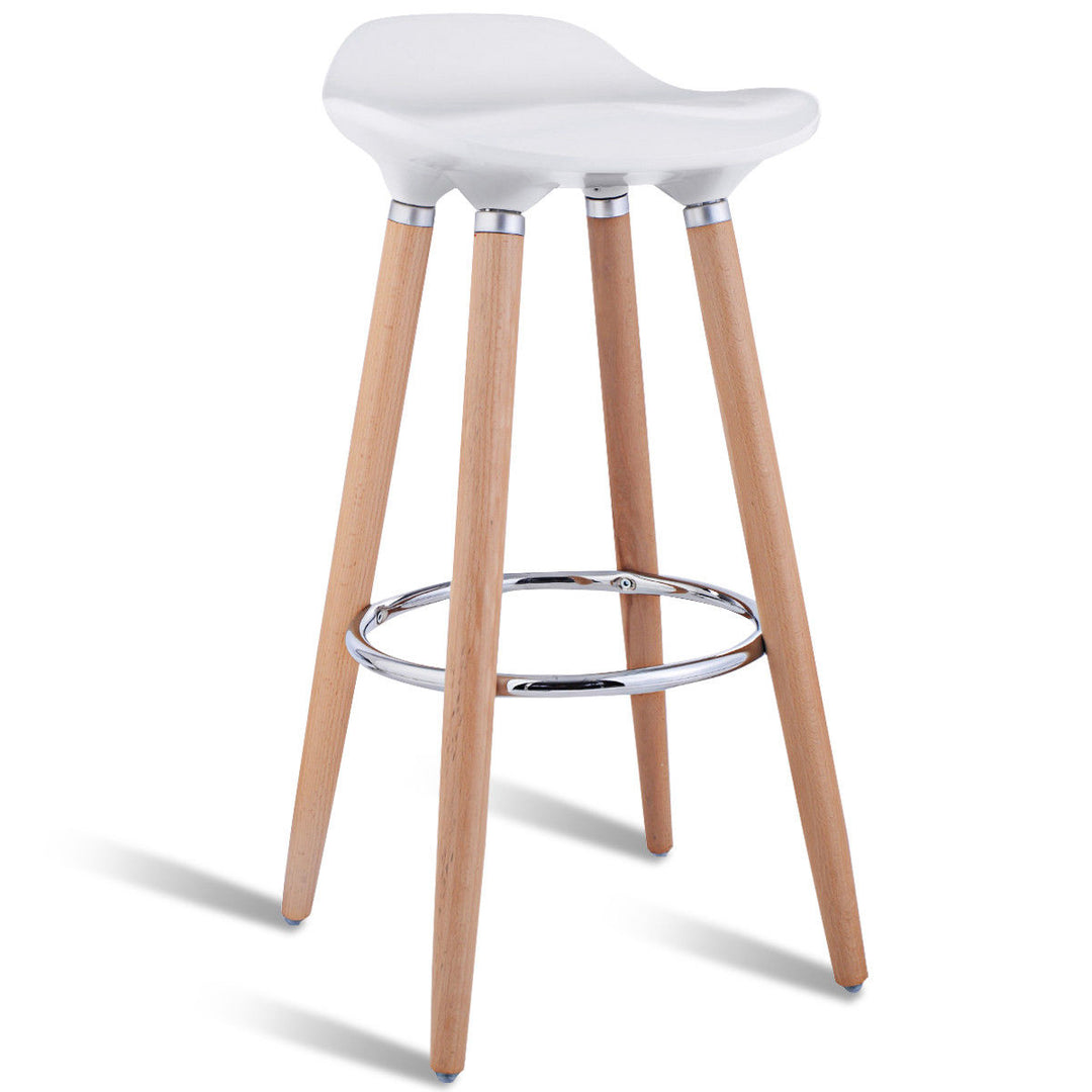 Set of 2 ABS Bar Stool Breakfast Barstool W/ Wooden Legs Kitchen Furniture White Backless Image 6