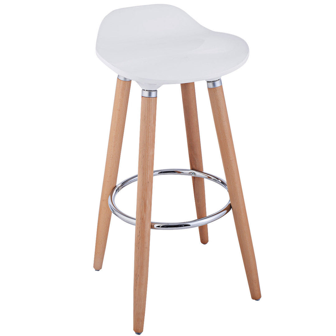 Set of 2 ABS Bar Stool Breakfast Barstool W/ Wooden Legs Kitchen Furniture White Backless Image 7