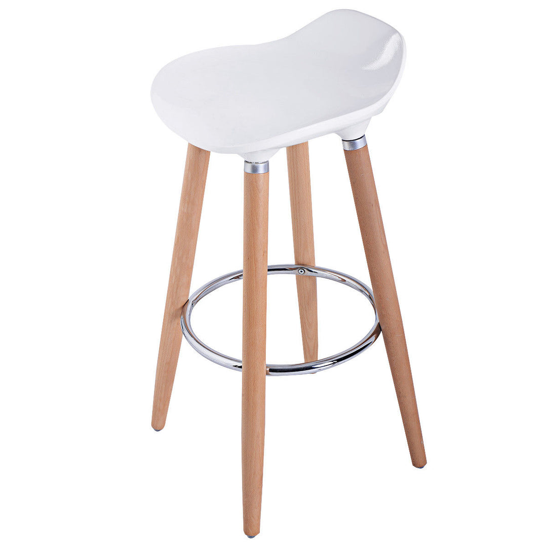 Set of 2 ABS Bar Stool Breakfast Barstool W/ Wooden Legs Kitchen Furniture White Backless Image 8