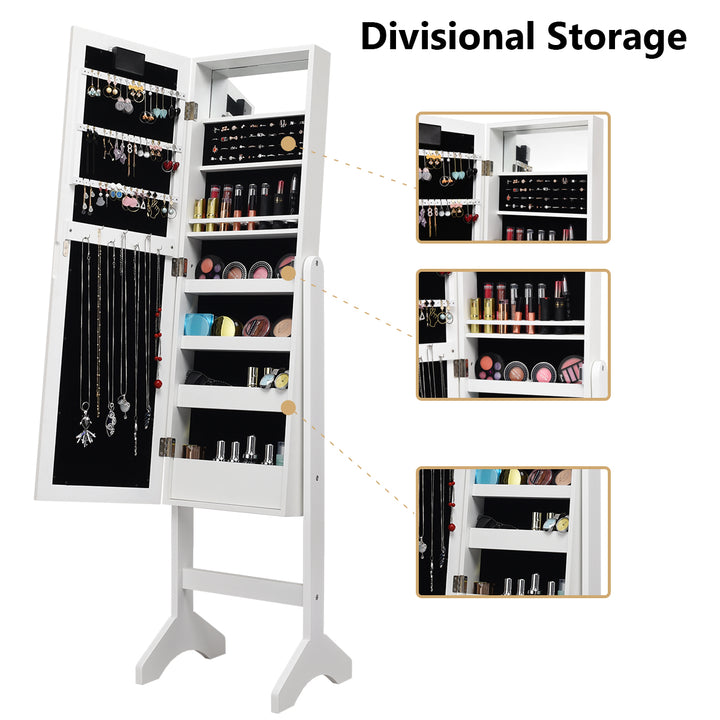 Mirrored Jewelry Cabinet Organizer w/18 LED lights White Image 7