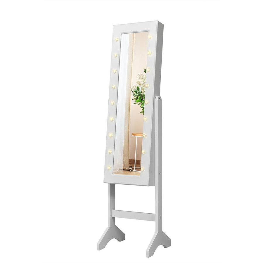 Mirrored Jewelry Cabinet Organizer w/18 LED lights White Image 1