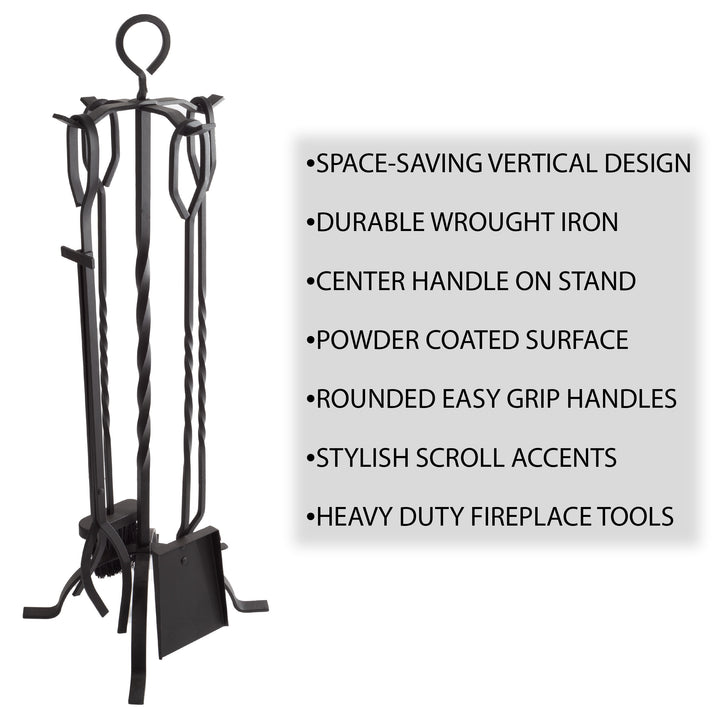 Fireplace Tool Set- Black Wrought Iron Scroll Design Image 3