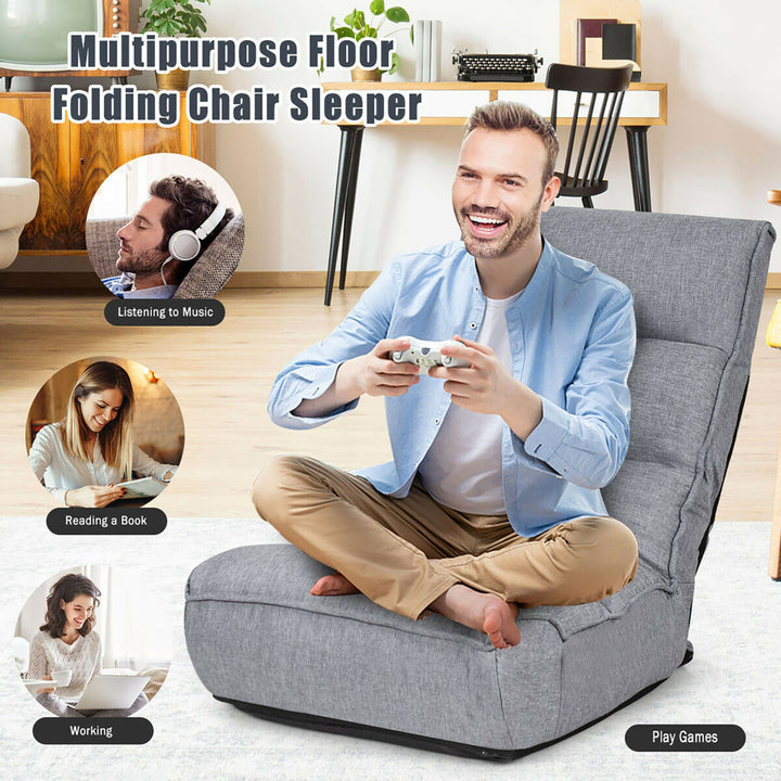 4-Position Floor Chair Folding Lazy Sofa w/Adjustable Backrestand Headrest Gray Image 6