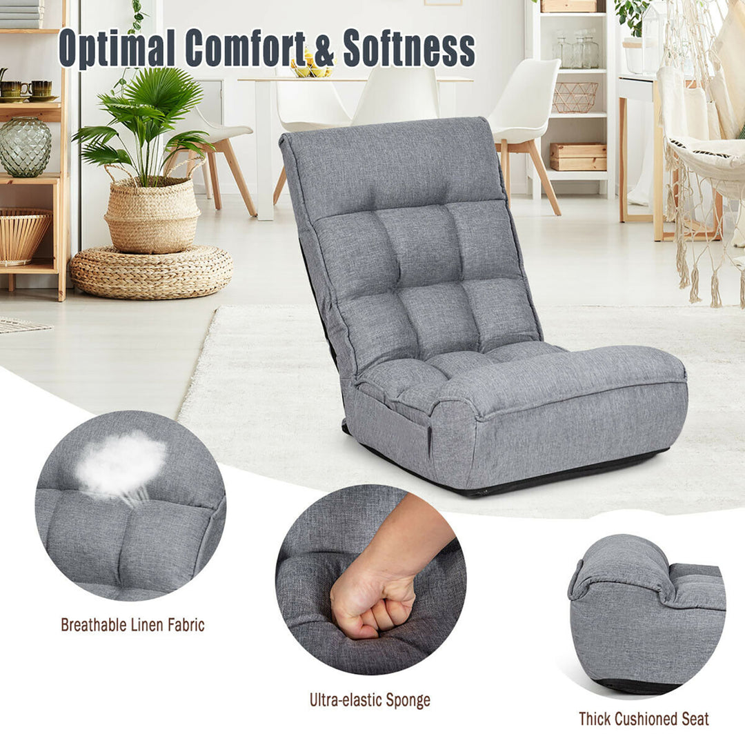 4-Position Floor Chair Folding Lazy Sofa w/Adjustable Backrestand Headrest Gray Image 9