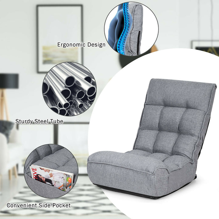 4-Position Floor Chair Folding Lazy Sofa w/Adjustable Backrestand Headrest Gray Image 10