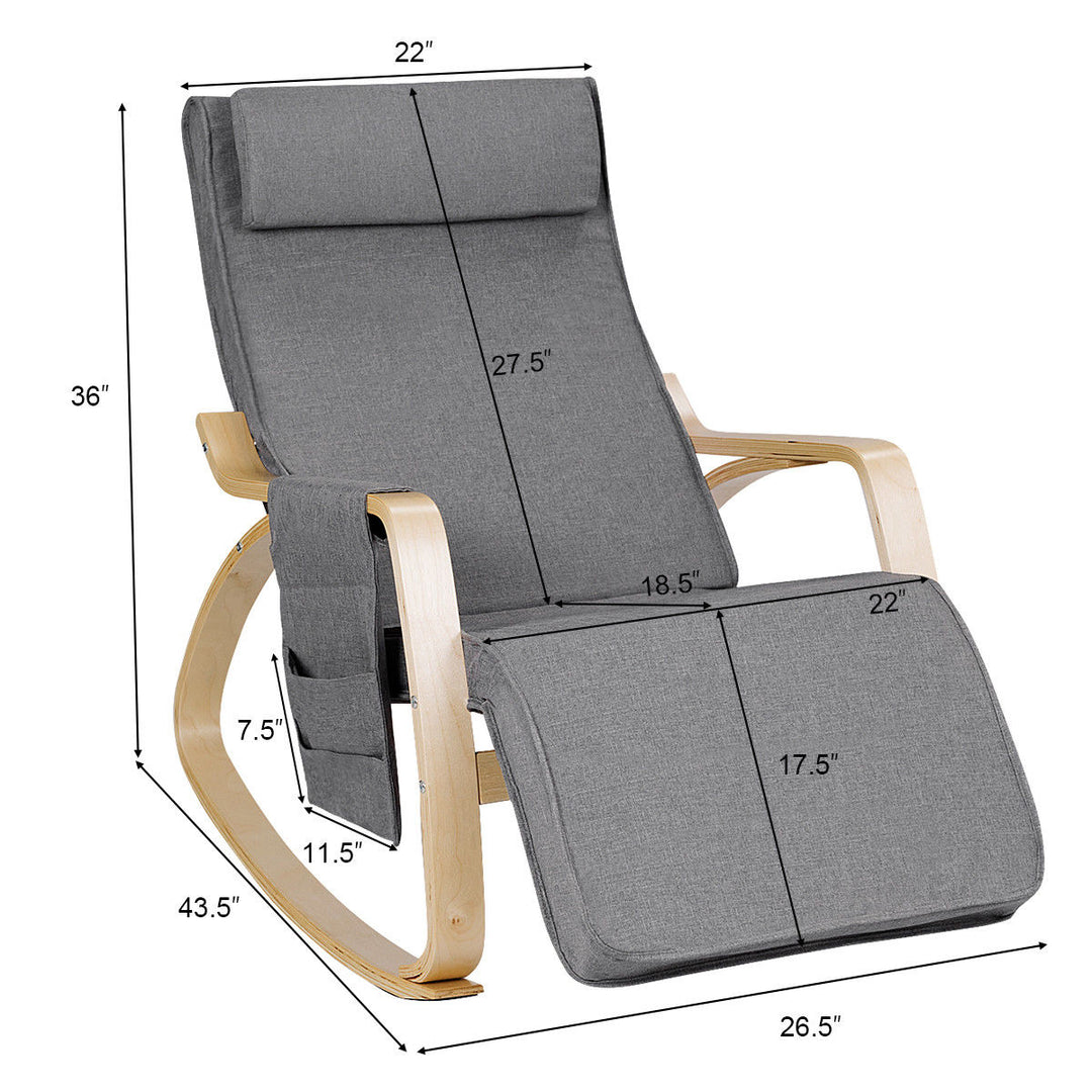 Rocking Chair Realx Lounge Chair Rocker Adjustable Footrest w/ Pillow and Pocket Image 2