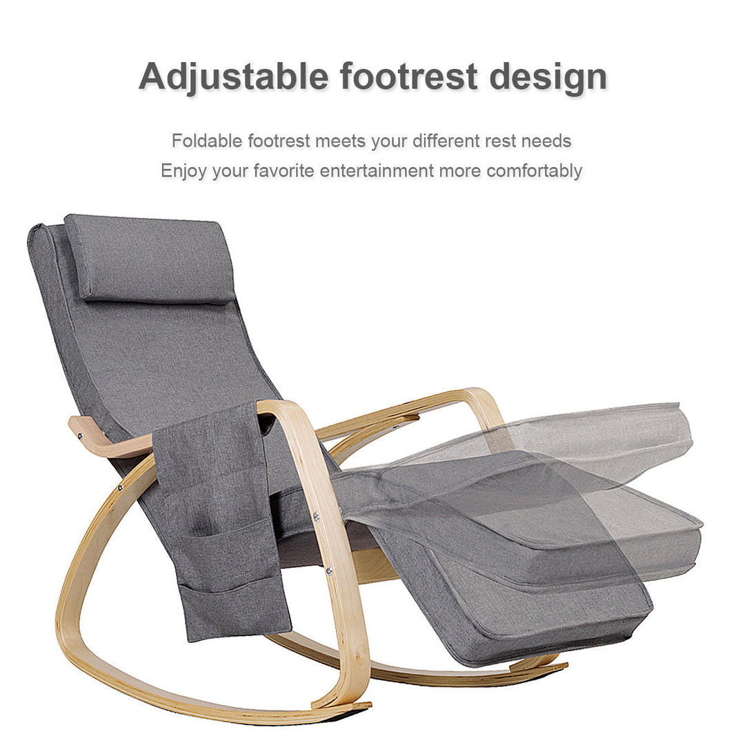 Rocking Chair Realx Lounge Chair Rocker Adjustable Footrest w/ Pillow and Pocket Image 7