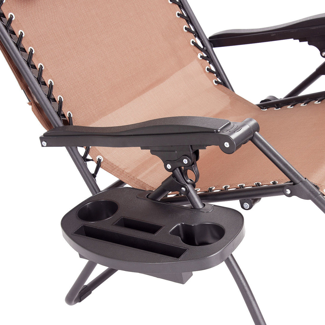 Folding Recliner Zero Gravity Lounge Chair W/ Shade Canopy Cup Holder Brown Image 10