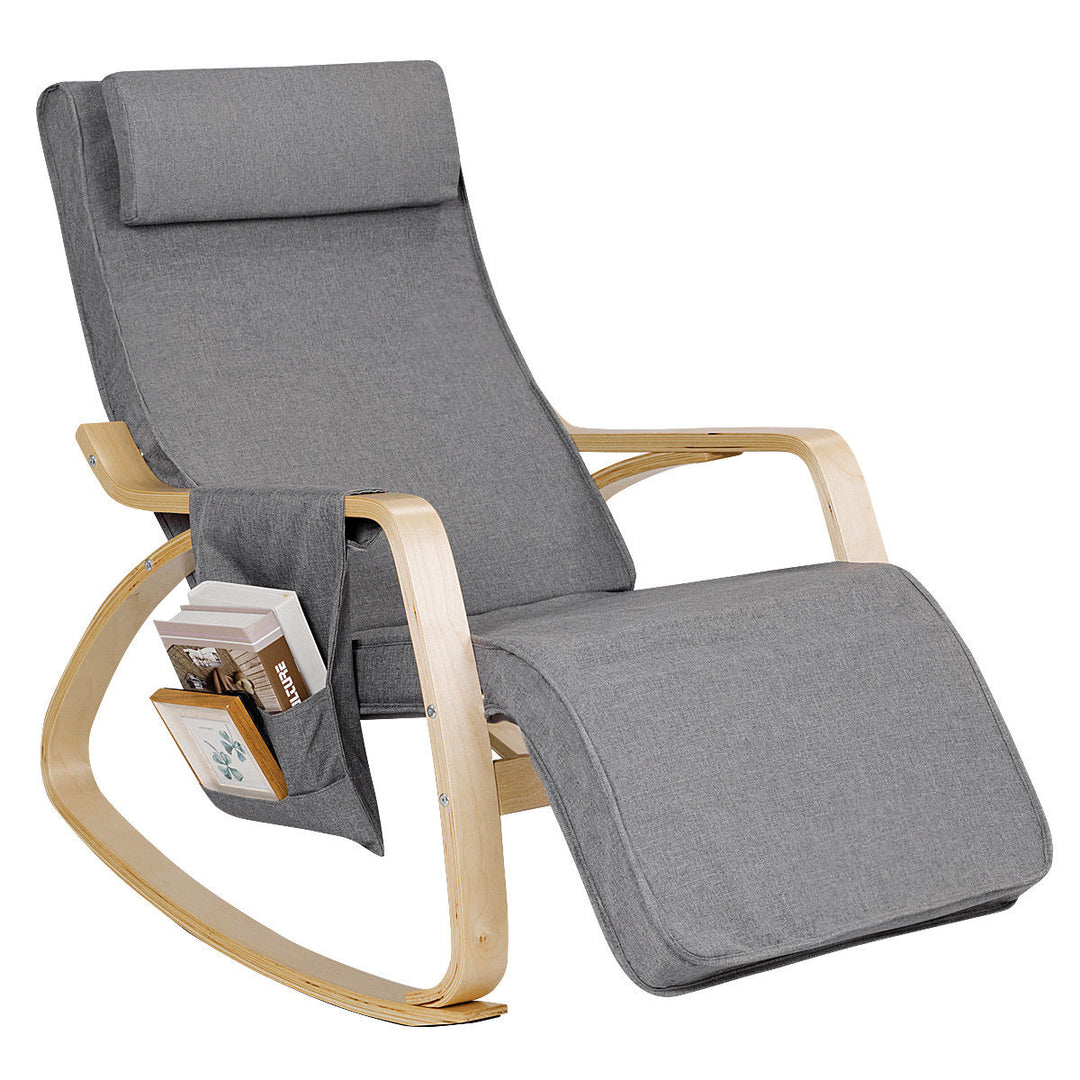 Rocking Chair Realx Lounge Chair Rocker Adjustable Footrest w/ Pillow and Pocket Image 8