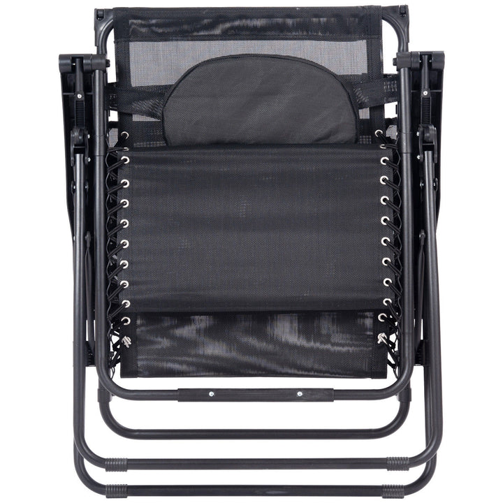 Folding Recliner Zero Gravity Lounge Chair W/ Shade Canopy Cup Holder Black Image 10