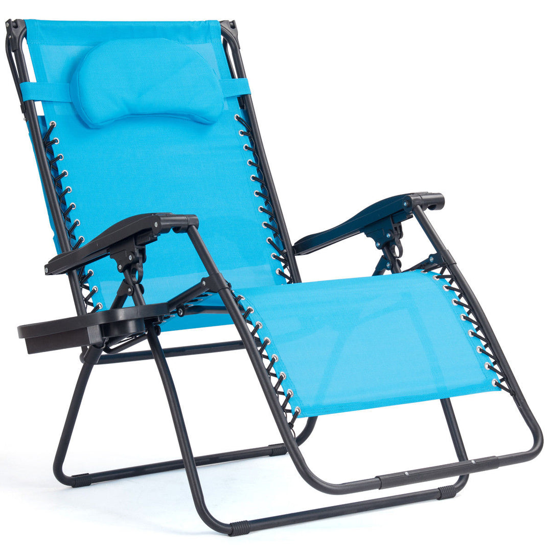 Folding Recliner Zero Gravity Lounge Chair W/ Shade Canopy Cup Holder Blue Image 8