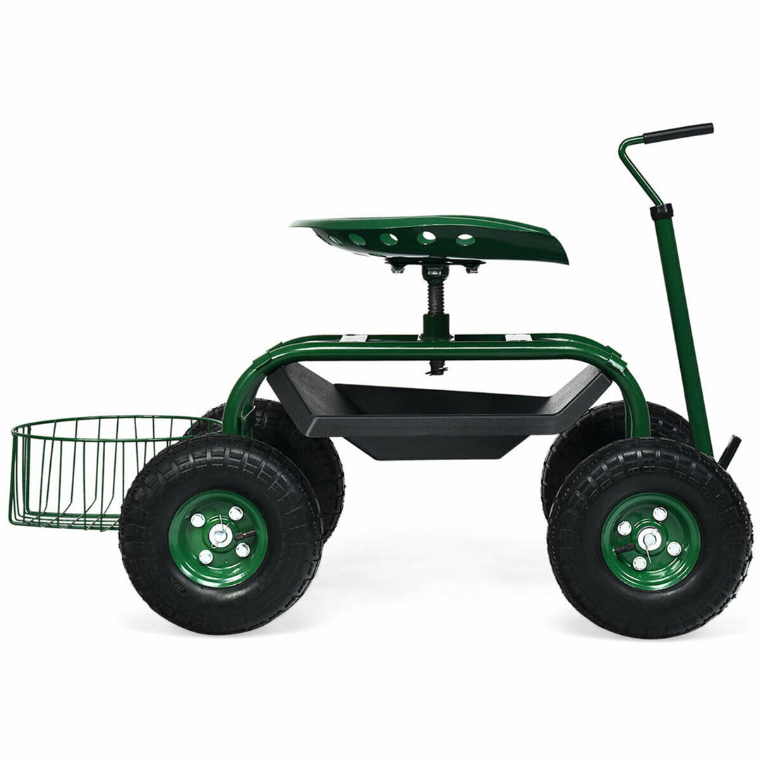 Rolling Garden Cart Scooter w/ Adjustable Seat Storage Basket Tray Image 5