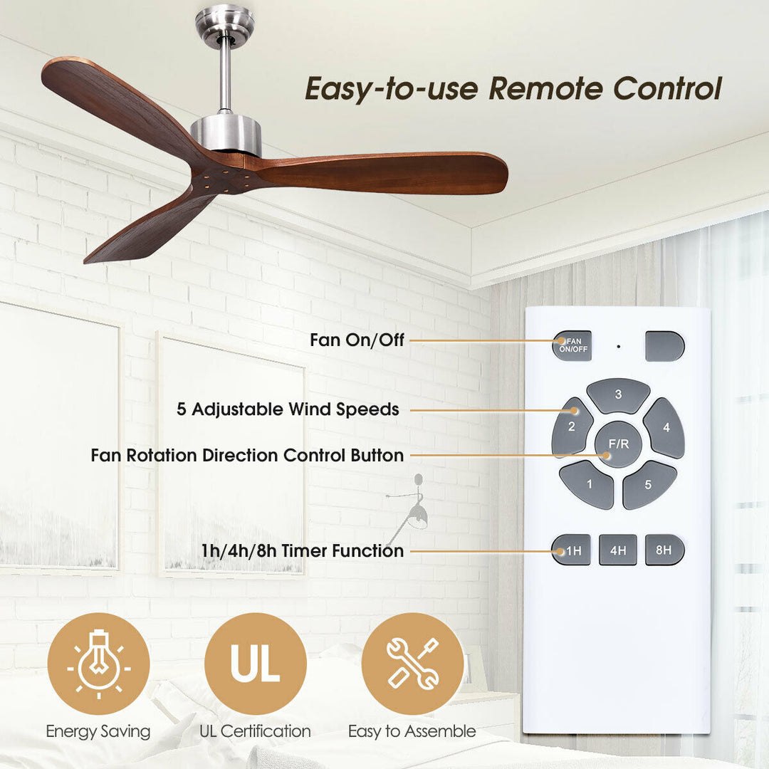 52" Modern Ceiling Fan Indoor and Outdoor Brushed Nickel Finish w/Remote Control Image 4