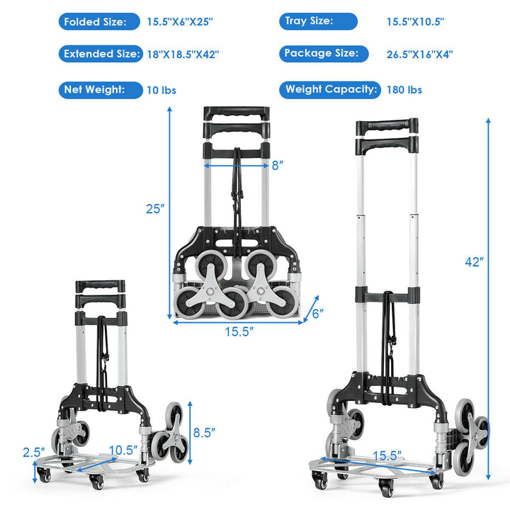 Folding Stair Climbing Cart Portable Hand Truck Utility Dolly w/ Bungee Cord Image 2