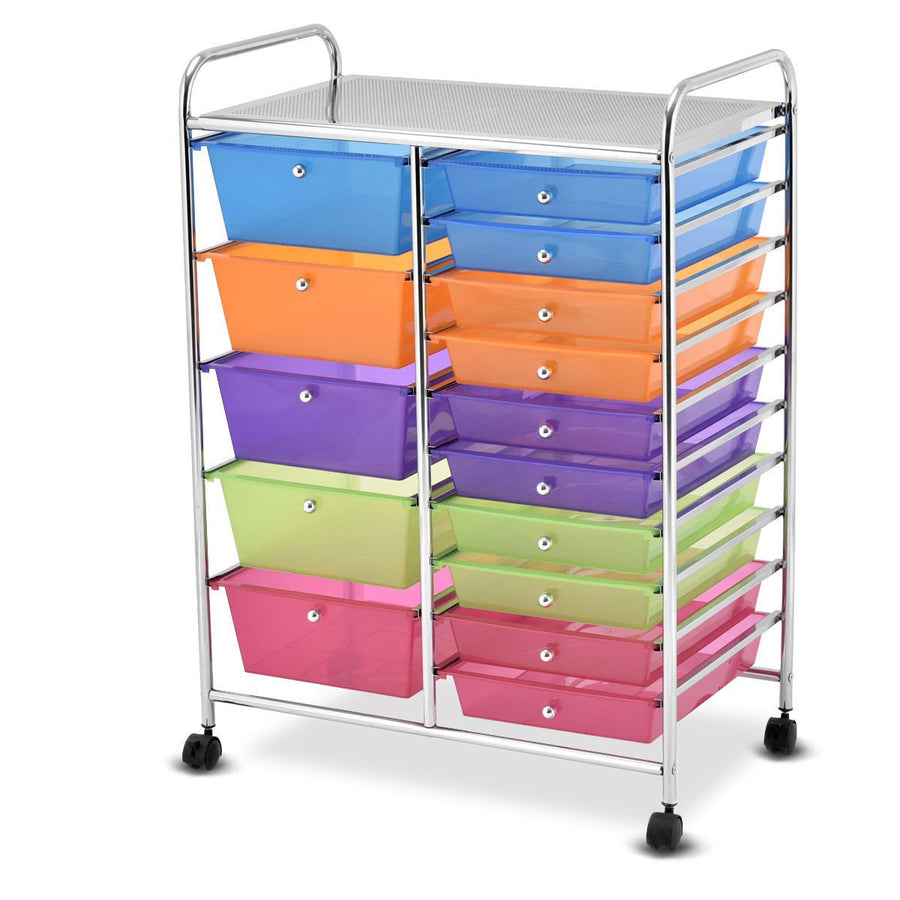 Rolling Storage Cart 15 Drawers Organize Shelf Office School Image 1