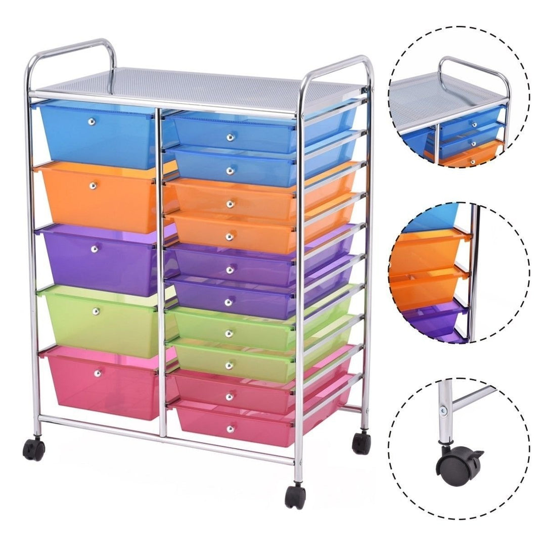 Rolling Storage Cart 15 Drawers Organize Shelf Office School Image 2