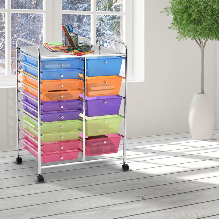 Rolling Storage Cart 15 Drawers Organize Shelf Office School Image 3