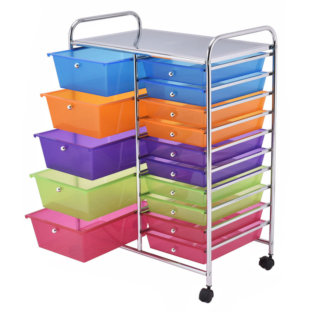 Rolling Storage Cart 15 Drawers Organize Shelf Office School Image 4