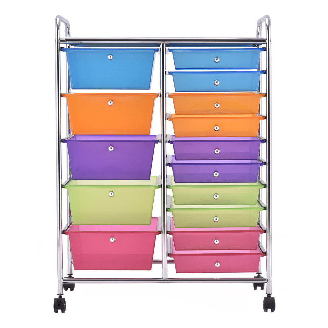 Rolling Storage Cart 15 Drawers Organize Shelf Office School Image 6