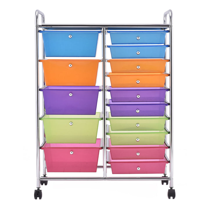 Rolling Storage Cart 15 Drawers Organize Shelf Office School Image 6