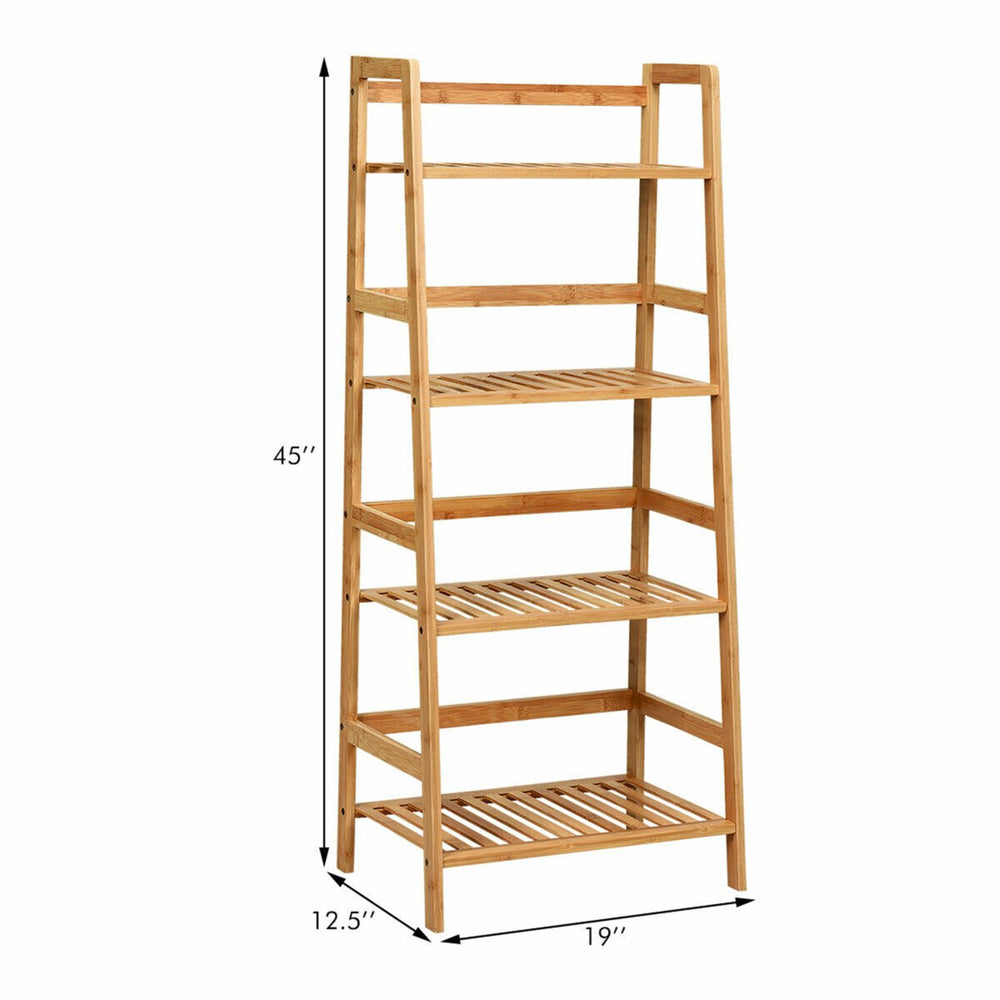 4-Tier Bamboo Ladder Shelf Multipurpose Plant Display Stand Storage Bookshelf Image 2