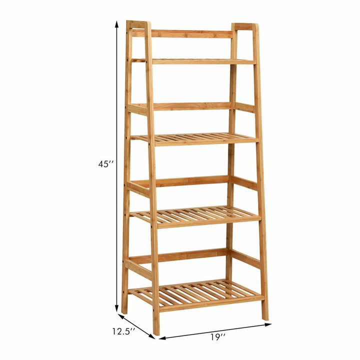 4-Tier Bamboo Ladder Shelf Multipurpose Plant Display Stand Storage Bookshelf Image 2