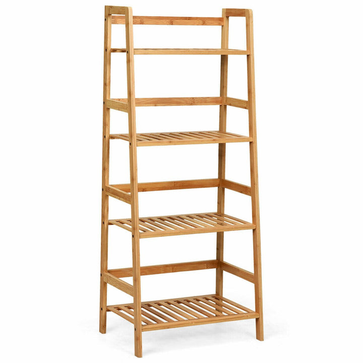 4-Tier Bamboo Ladder Shelf Multipurpose Plant Display Stand Storage Bookshelf Image 5