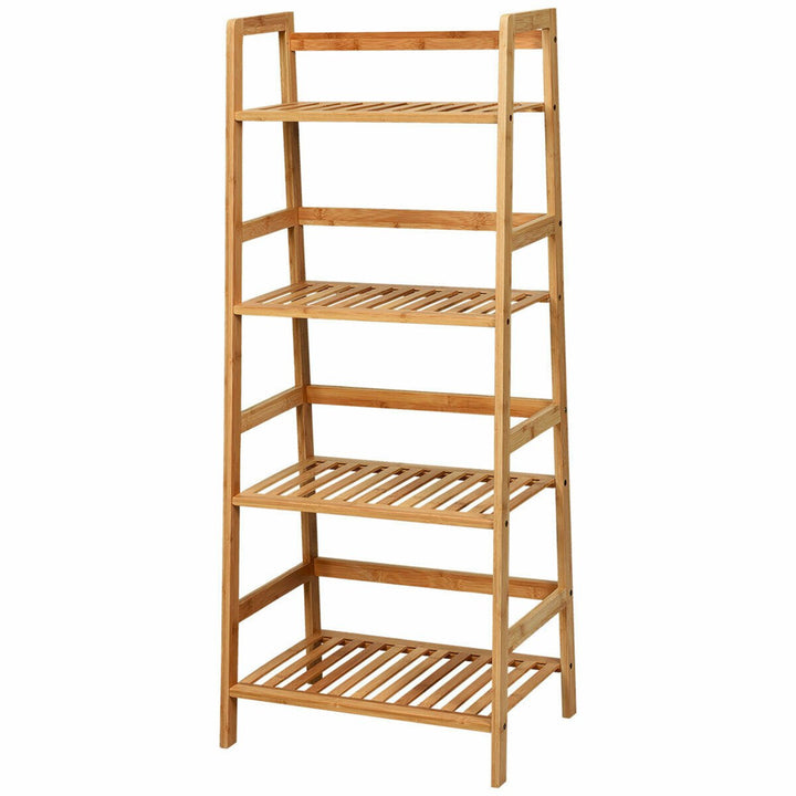 4-Tier Bamboo Ladder Shelf Multipurpose Plant Display Stand Storage Bookshelf Image 6