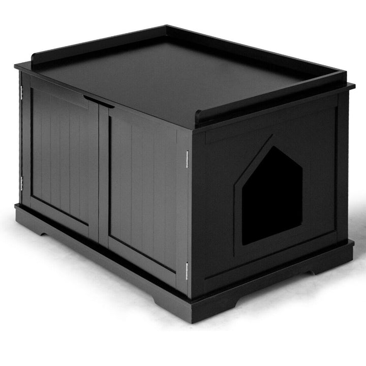 Cat Litter Box Wooden Enclosure Pet House Sidetable Washroom Storage Bench Black Image 6