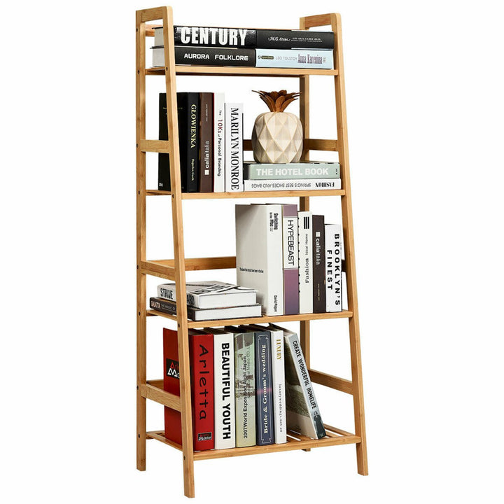 4-Tier Bamboo Ladder Shelf Multipurpose Plant Display Stand Storage Bookshelf Image 7