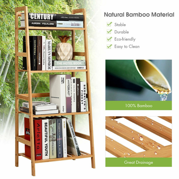 4-Tier Bamboo Ladder Shelf Multipurpose Plant Display Stand Storage Bookshelf Image 8