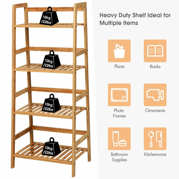 4-Tier Bamboo Ladder Shelf Multipurpose Plant Display Stand Storage Bookshelf Image 9