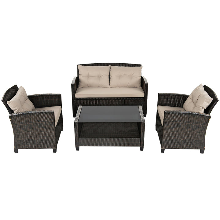 8pcs Patio Rattan Conversation Set Cushioned Outdoor Furniture Set Image 7