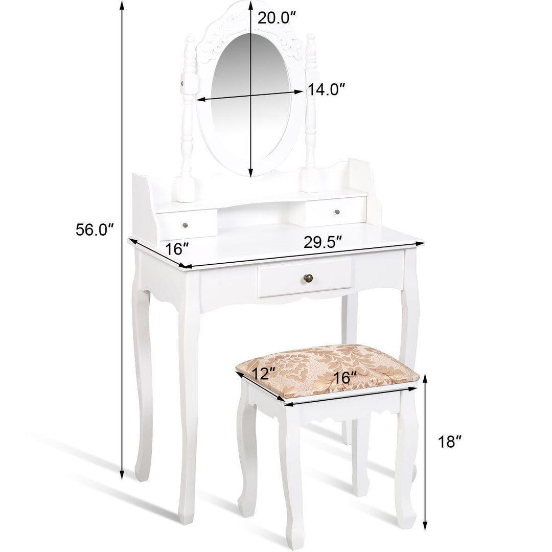 3 Drawers Vanity Set Dressing Table w/ Tri-Folding Mirror White Image 5