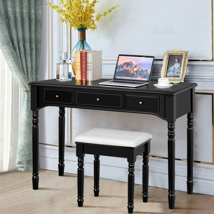 7 Drawers Vanity Set Dressing Table w/ Tri-Folding Mirror Black Image 5