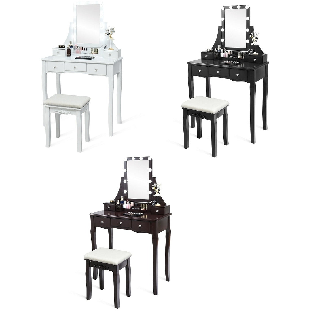 Vanity Dressing Table Set w/Removable Box and10 Dimmable Bulbs Touch Switch White/Brown/Black Image 1