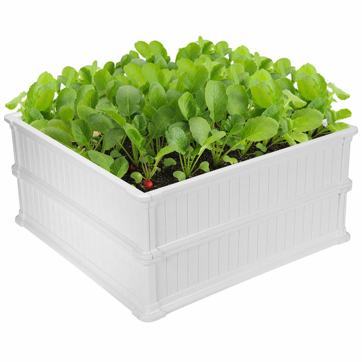 2 Pcs 48.5 Raised Garden Bed Square Plant Box Planter Flower Vegetable White Image 1