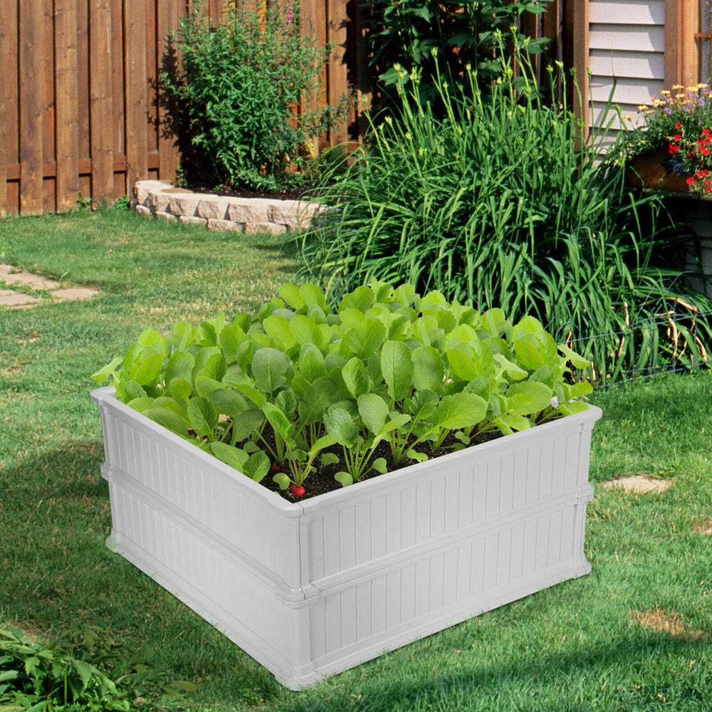 2 Pcs 48.5 Raised Garden Bed Square Plant Box Planter Flower Vegetable White Image 2