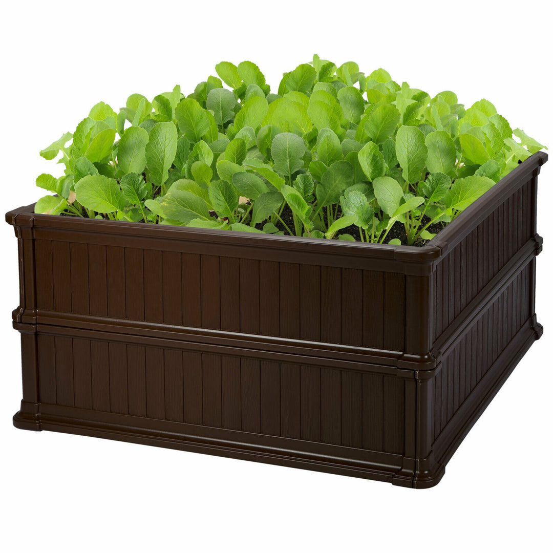 2 Pcs 48.5 Raised Garden Bed Square Plant Box Planter Flower Vegetable Brown Image 1