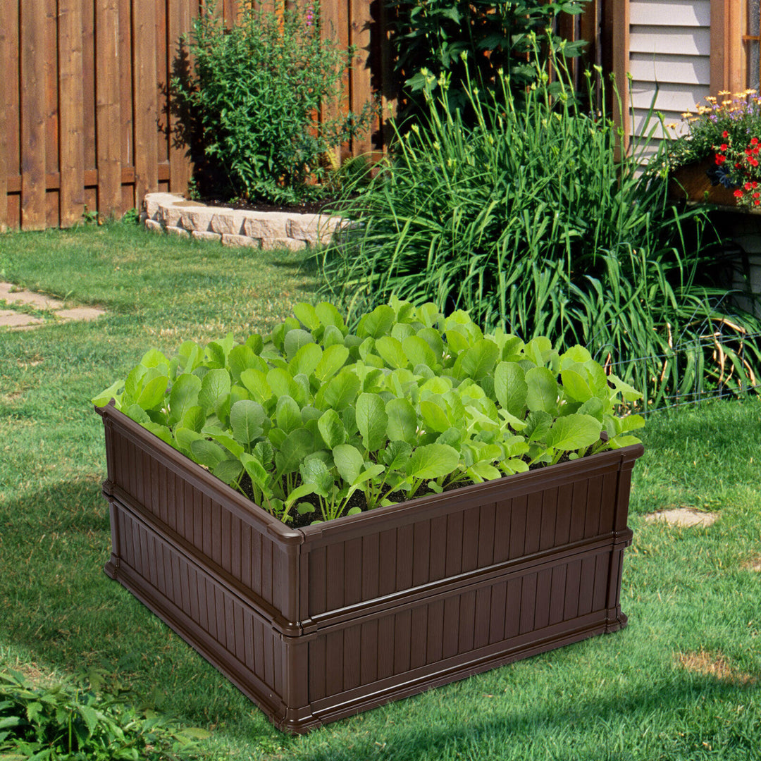 2 Pcs 48.5 Raised Garden Bed Square Plant Box Planter Flower Vegetable Brown Image 2