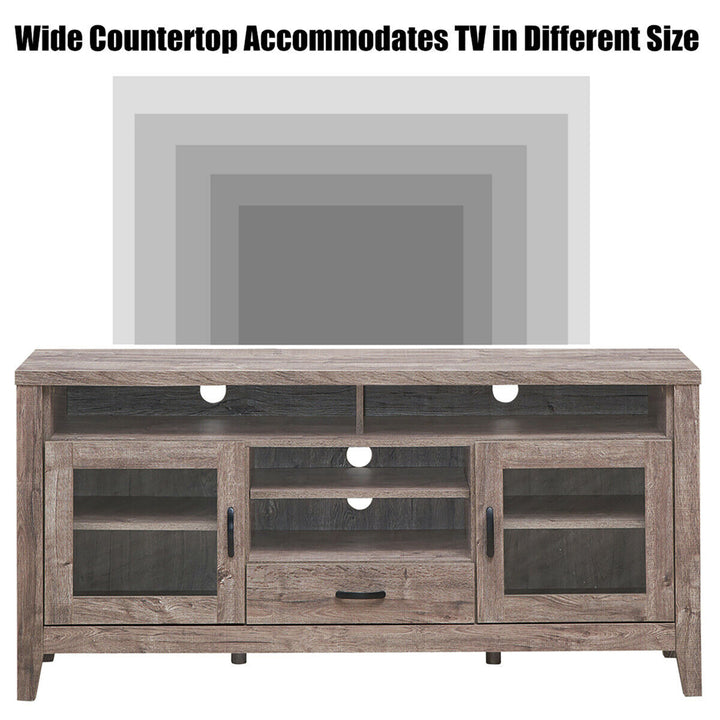 TV Stand Tall Entertainment Center Hold up to 65 TV w/ Glass Storage and Drawer Image 7