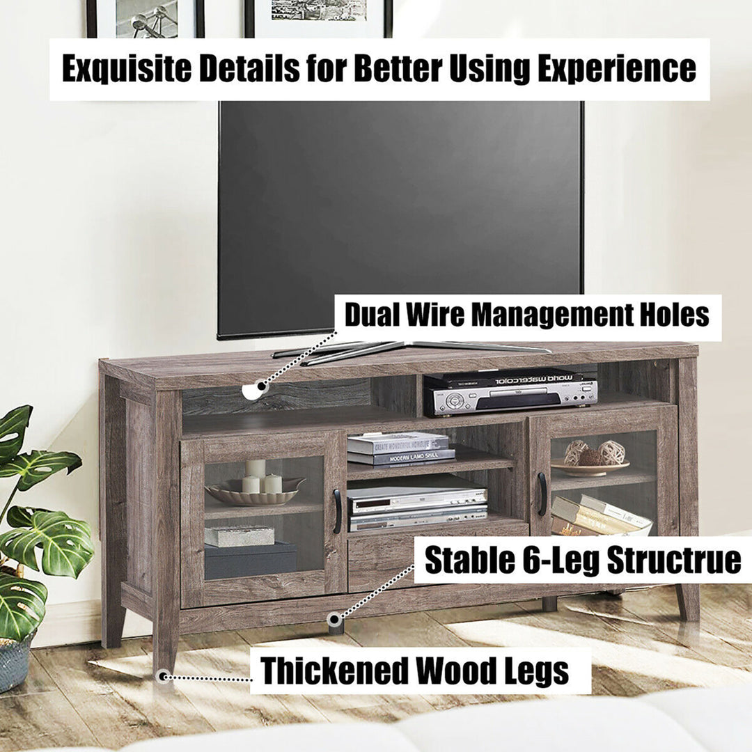 TV Stand Tall Entertainment Center Hold up to 65 TV w/ Glass Storage and Drawer Image 8