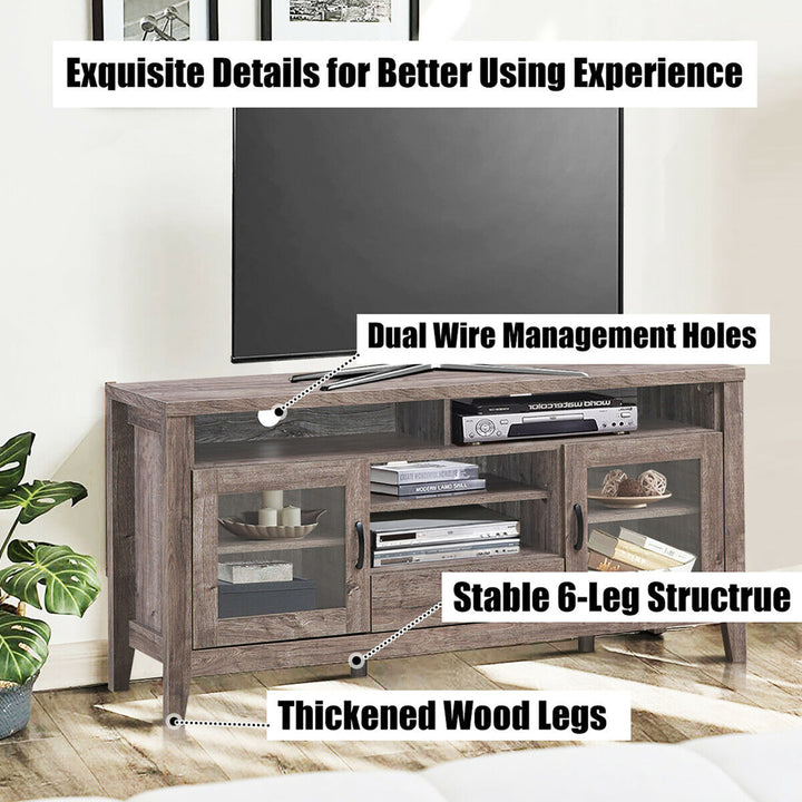 TV Stand Tall Entertainment Center Hold up to 65 TV w/ Glass Storage and Drawer Image 8