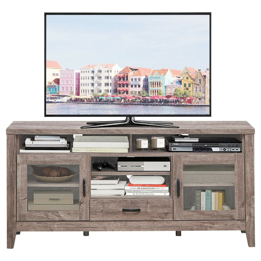 TV Stand Tall Entertainment Center Hold up to 65 TV w/ Glass Storage and Drawer Image 10