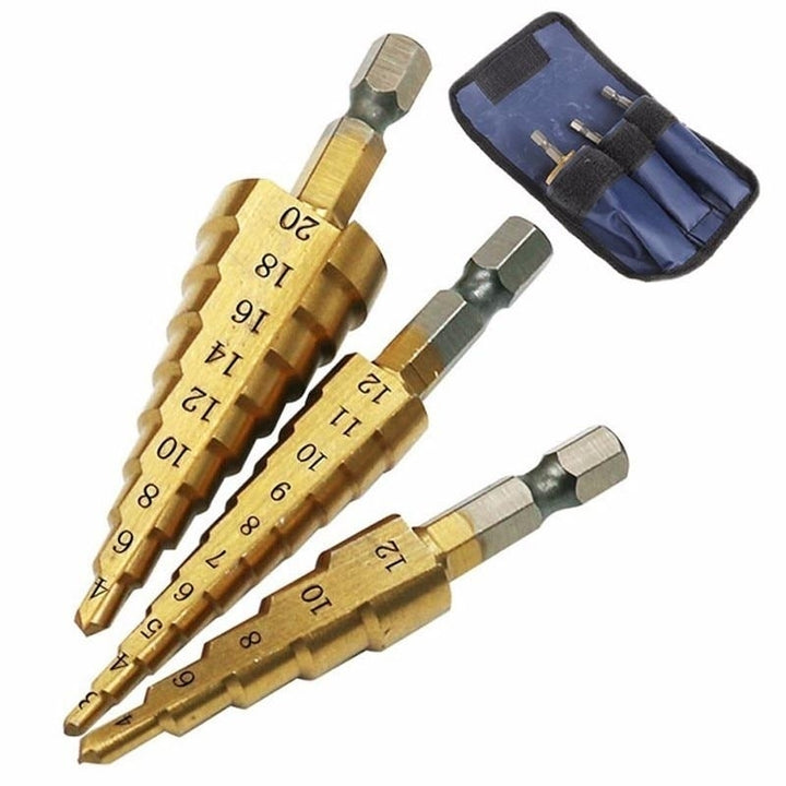 3pc Hss Taper Metric 4 - 12 , 20 32mm 1 Step Drill Bit Set Cone Hole Cutter Coated Metal Hex Core Bits Image 10