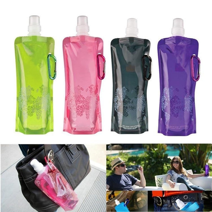 Foldable Water Bottle Bags 480ML Environmental Protection Outdoor Sports For Hiking Camping 2-packs Image 2