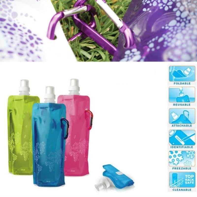 Foldable Water Bottle Bags 480ML Environmental Protection Outdoor Sports For Hiking Camping 2-packs Image 4